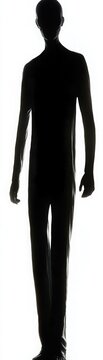A silhouette of a tall figure standing confidently against a light background, symbolizing mystery and presence.