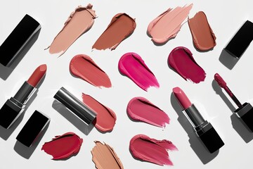 Obraz premium Isolated Lipstick Smear and Swatch on White Background for Beauty Makeup Product Showcase