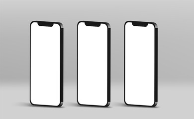 Realistic smartphone blank screen mockup with different angles and isolated background