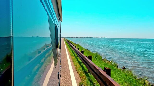 POV: Caravan on italian road in summer 