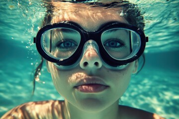 Naklejka premium Female swimmer at the swimming pool.Underwater photo.