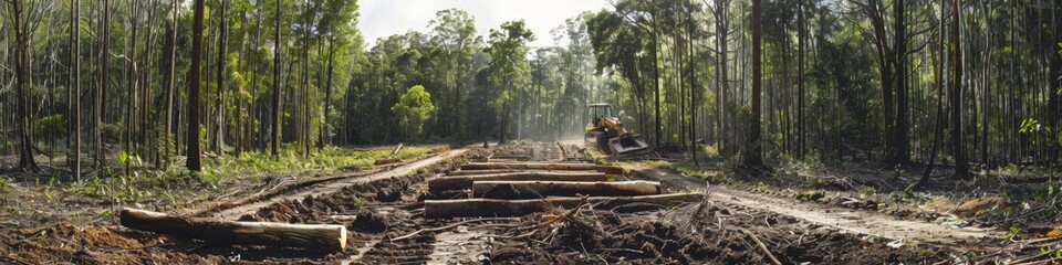 Obraz premium Trees removed for new construction in forest clearing initiative