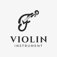 violin instrument logo design, musical logo illustration design.