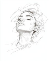 Fototapeta premium A graceful portrait sketch of a woman, showcasing elegance and serene beauty through minimalist line art.