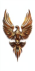 Fototapeta premium A majestic golden eagle emblem with intricate wing details, representing strength, freedom, and power in a striking design.