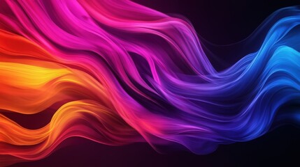Obraz premium A vibrant wave of color blending smoothly, creating an abstract flow of pink, orange, and purple hues against a dark backdrop.