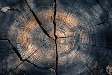 Fototapeta premium Surface of a tree stump showing rings of age and cracks 