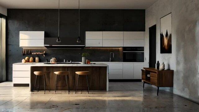 The modern kitchen interior design. 3d rendering