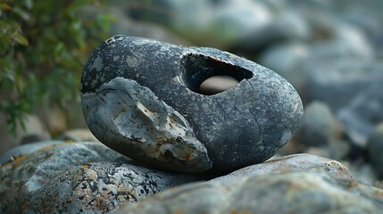 Obraz premium A stone with a little thing nestled in the interior and a different small object lying at the core of the rock