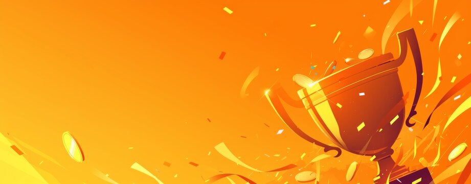 Orange Banner with Trophy, Coins, and Confetti - Blank Space for Custom Text