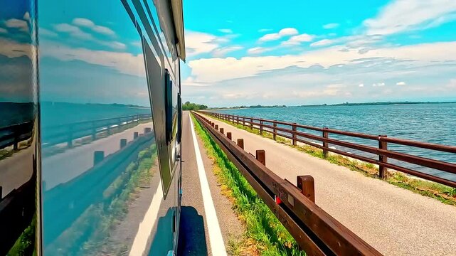 POV: Caravan on italian road in summer 