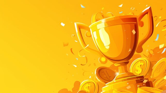 Orange Banner with Trophy, Coins, and Confetti - Blank Space for Custom Text
