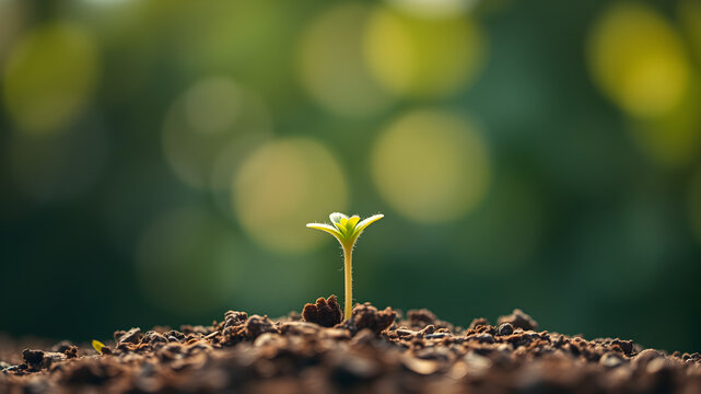 Young plant sprouting from the soil, representing growth and new beginnings background wallpaper

