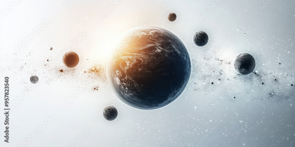 Wall mural a stunning view of the universe showcasing earth surrounded by distant planets and a luminous star i