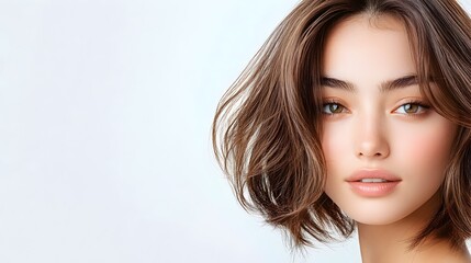 Fototapeta premium Captivating Asian Woman with Fashionable Balayage Highlights Styled in Contemporary Pose