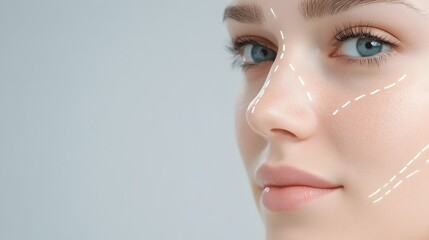 Fototapeta premium Close up Portrait of Woman s Face Marked for Cosmetic Procedure