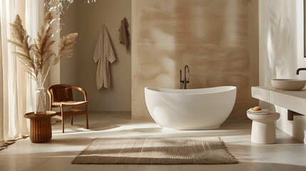 Sleek Modern Bathroom with Freestanding Bathtub.