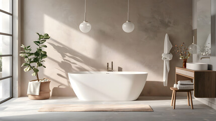 Sleek Modern Bathroom with Freestanding Bathtub.