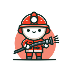 firefighter with a red helmet and a hose