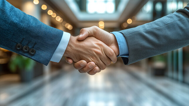 professional handshake between two businessmen, symbolizing trust, partnership, and mutual agreement. The image conveys professionalism, collaboration, and the beginning of a successful business relat