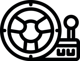 Simple, bold icon of a racing simulator steering wheel with gear shift knob, perfect for representing gaming or virtual reality © ylivdesign
