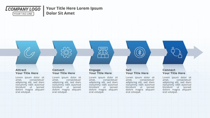Five Steps Infographic Timeline with Editable Text on a 16:9 Layout for Business Presentations, Management, and Evaluation.