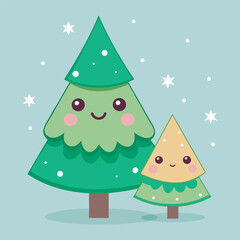 Cute Cartoon Christmas Trees with Smiling Faces  Holiday Vector Illustration