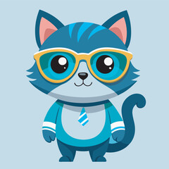 Cute Cartoon Cat Wearing Glasses and Suit  Adorable Animal Character Illustration