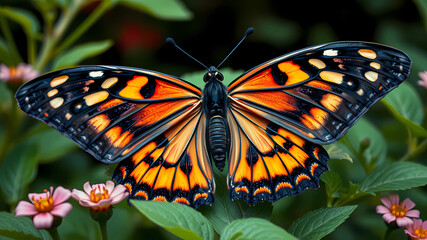 Fototapeta premium realistic, batman themed butterfly, in the garden, amazing, extraordinary