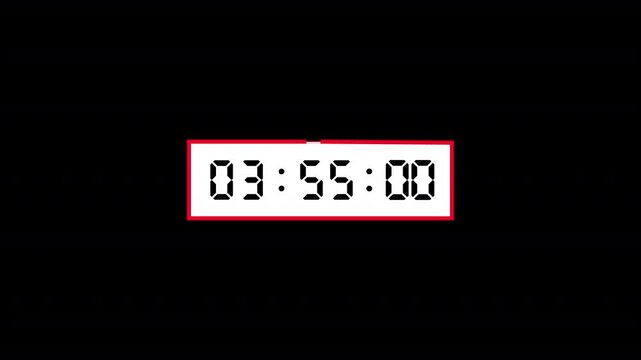 Digital 4 minutes countdown animation, four minutes timer countdown animation on black background, animated 4 minute digital timer countdown.