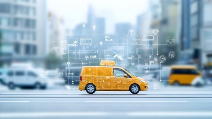 Fototapeta premium Innovative IoT Powered Taxi Dispatch System with Intelligent Route Optimization and Real Time Data Analytics for Efficient Urban Transportation