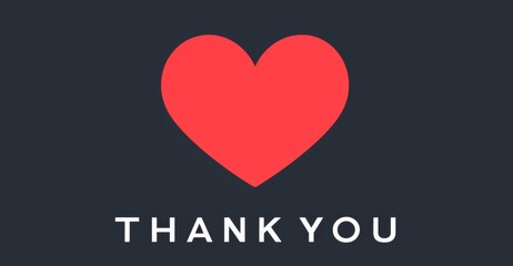 'THANK YOU' in White Letters and Red Heart on Dark Gray Background