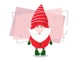 Cute dwarf in stripped hat and red costume. Character, kind, beard.
Can be used for topics like cartoon, fairy tale, old man