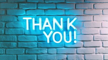 Obraz premium Neon Sign 'THANK YOU!' in Blue and Green Glowing Against Black Background, Bold and Illuminated