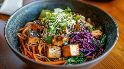 Modern Japchae with Seasonal Vegetables and Tofu
