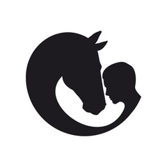 Vector profile of a man and a horse on a white background