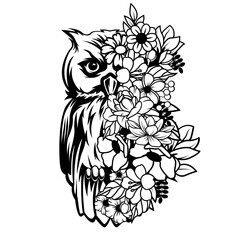 Floral Owl | Owl | Nocturnal Animal | Owl with Flowers | Wild Animal | Floral Animal | Half Flower Owl | Birds of Prey | Original Illustration | Vector and Clipart | Cutfile and Stencil