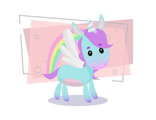 Cute little unicorn and rainbow. Fairytale concept. Vector illustration can be used for topics like holiday, magic, fantasy