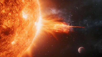 Obraz premium Spectacular Close Up View of Intense Solar Storm Unleashing Magnetic Waves of Extreme Power in the Universe