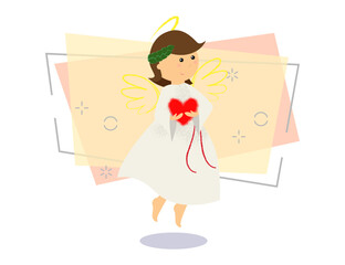 Pretty angel of love embracing heart. Holy, care, flying. Can be used for topics like holiday, Christmas, sacred