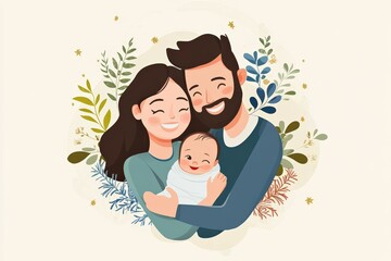 Obraz premium Illustration Happy family with newborn baby