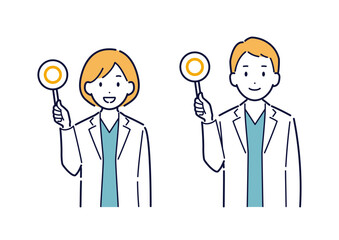 丸のふだを持つ医師のイラスト＿上半身