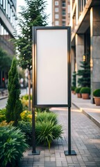 A blank signpost stands tall against a backdrop of lush greenery. offering a clean canvas for your message.