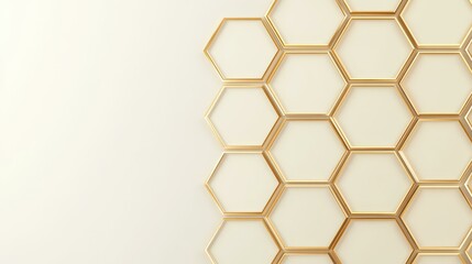 A sleek, abstract white backdrop featuring a luxe gold hexagon design, blending modern elegance with geometric simplicity.