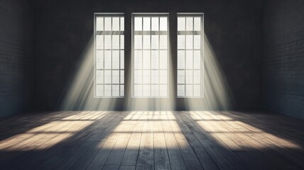 Empty Dark Room with Sun Rays through Window Generated by AI 