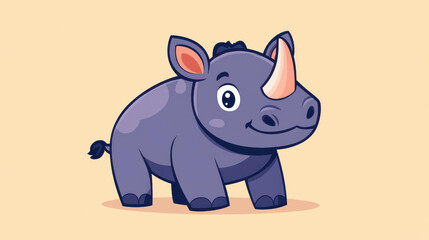 Fototapeta premium Adorable cartoon rhino character walks in a charming cycle, perfect for childrens animation and fun projects.