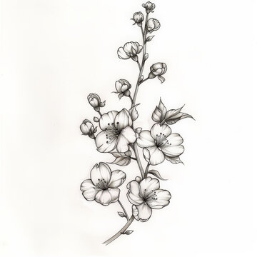 flower, cherry, Japan, floral, vector, nature, illustration, pattern, plant, drawing, leaf, art, vintage, decoration, sketch, branch, design, flowers, blossom, summer, spring, black, rose, garden, bea
