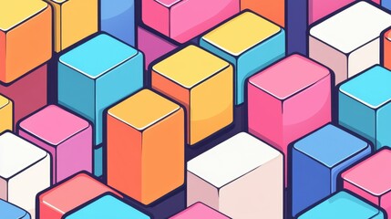 Obraz premium Dive into the world of abstract geometry with isometric blocks, showcasing a vibrant Bitcoin concept in a modern style.