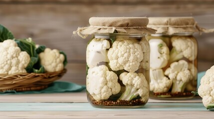 Cauliflower prepared for pickling in a jar, Cauliflower, preservation method