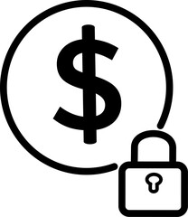 Locked money icon.  Dollar money padlock icon.  Replaceable vector design.